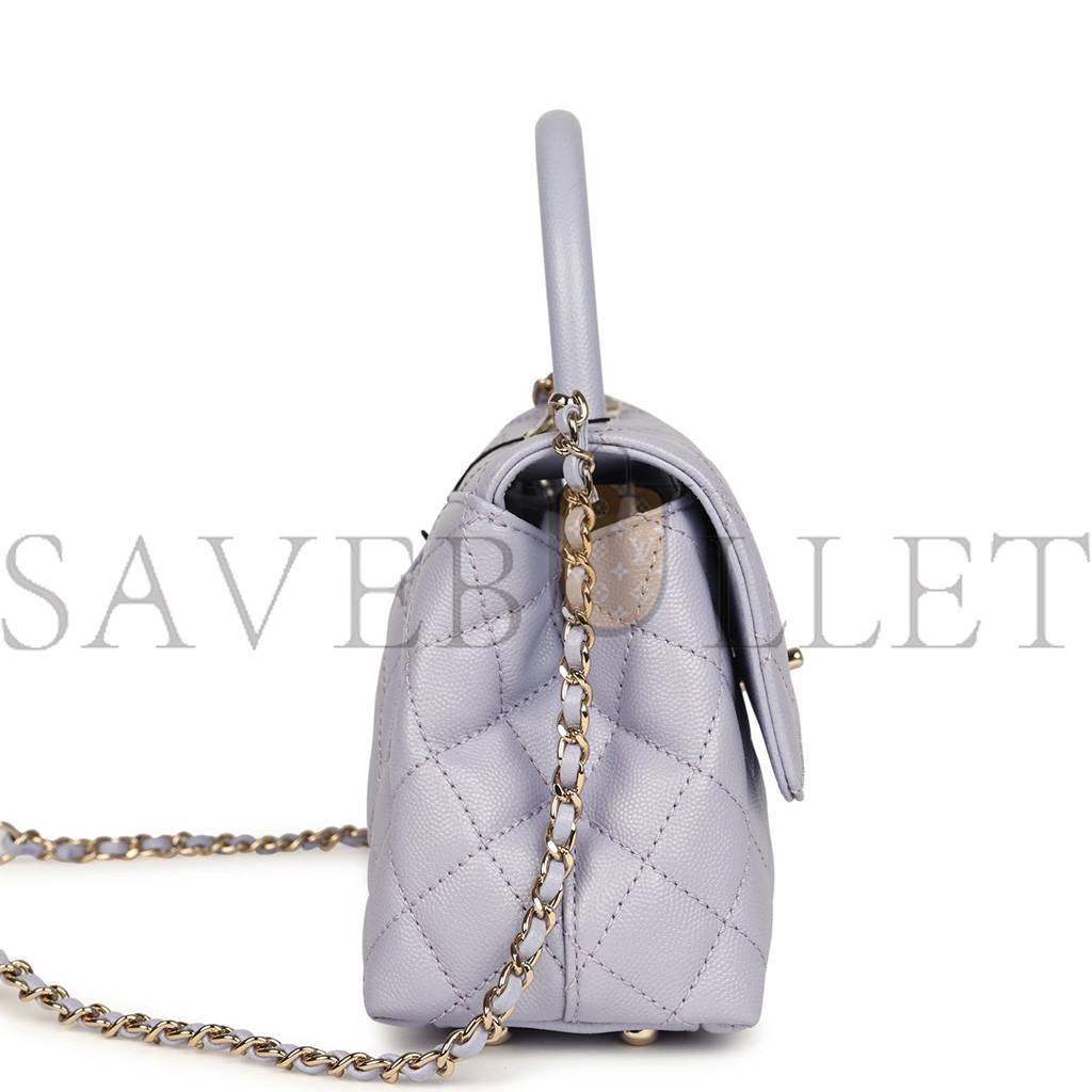 CHANEL SMALL COCO HANDLE FLAP BAG LIGHT PURPLE CAVIAR LIGHT GOLD HARDWARE (23*15*10cm)